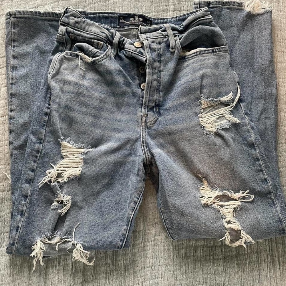 Hollister Women's Straight Leg Jeans - Distressed Blue